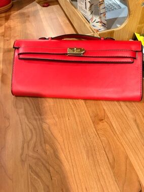 Women's Red Leather Top-Handle Clutch